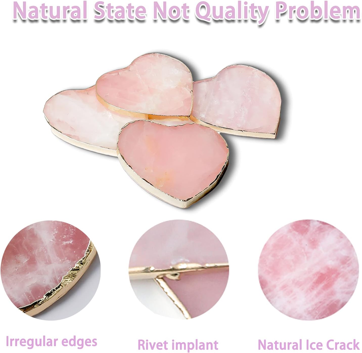 Rose Quartz Agate Heart Pink Geode Stone Drink Coaster Gift Box 1 Pcs, Crystal Decoration for Birthday, Christmas, Valentine's Day, Wedding, Coffee Table