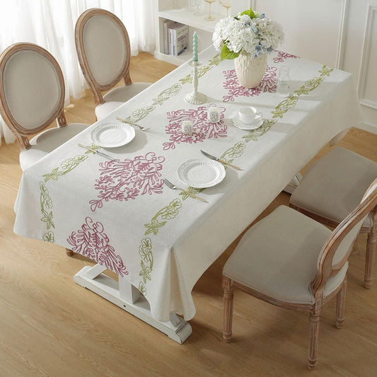 vctops Rectangle Tablecloth Vintage Floral Embroidered Decorative Table Cloth Water Resistance Cotton Linen Table Cover for Outdoor and Indoor Use (Pink, 53"x71")