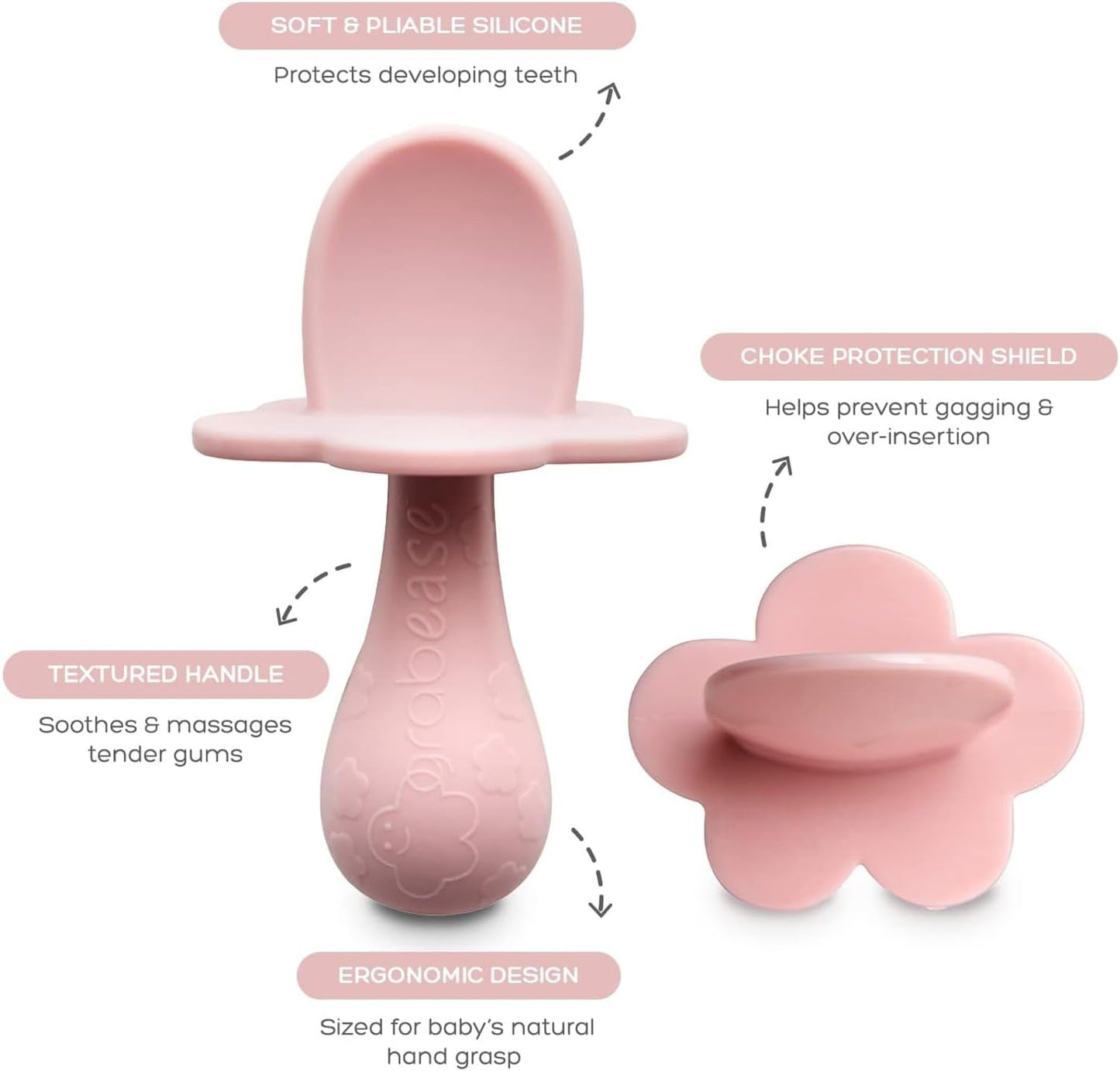 Grabease Spoon - Silicone Spoons 2-Pack Blush - Soft Utensils - Dishwasher-Safe, Easy-Grip