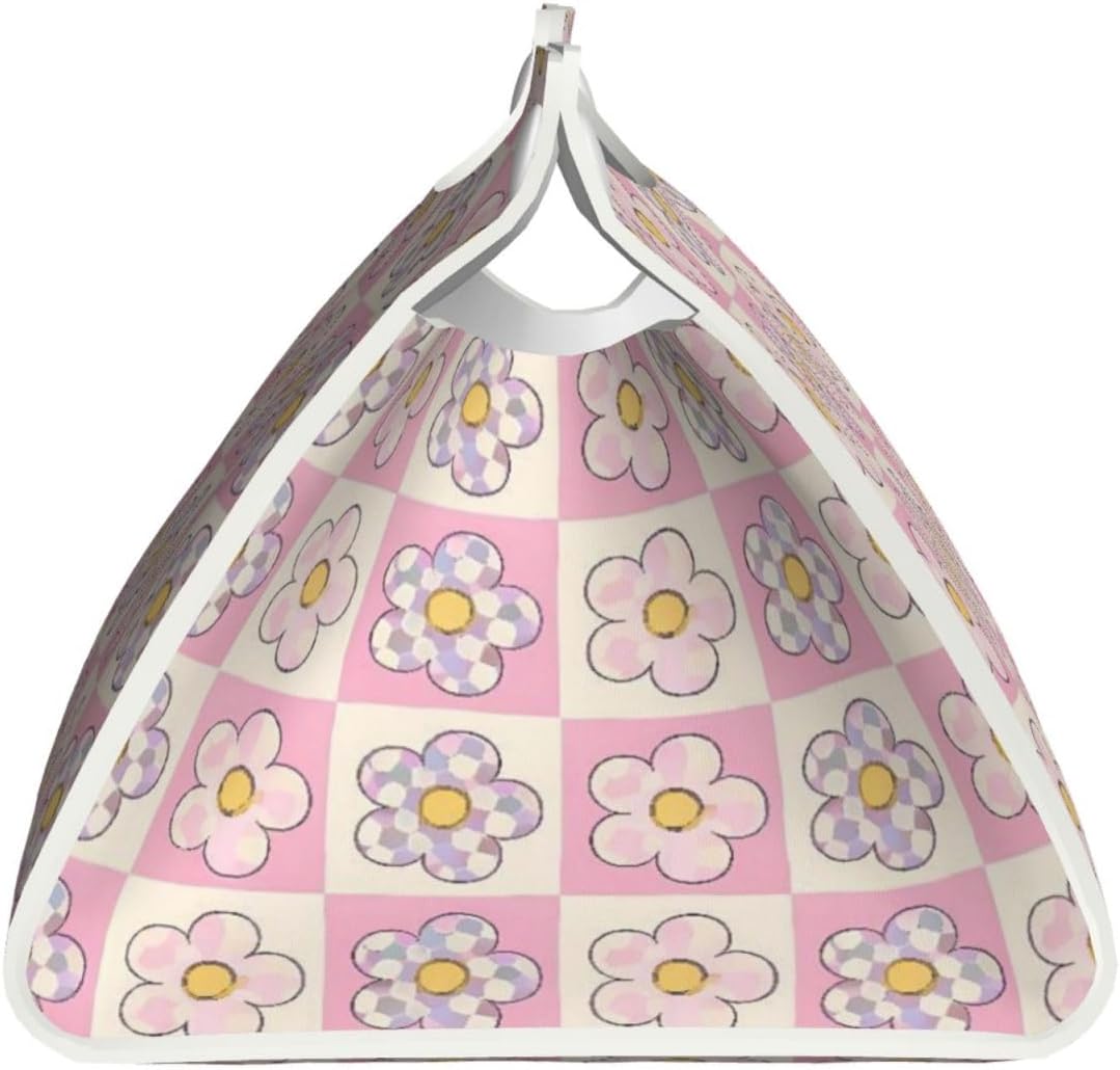 Pink Checkerboard Daisy Long Tissue Box Cover Paper Holder Home Decor 7.9'' x 4.9'' x 4.5''
