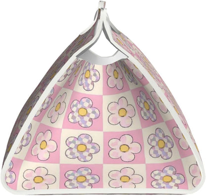 Pink Checkerboard Daisy Long Tissue Box Cover Paper Holder Home Decor 7.9'' x 4.9'' x 4.5''