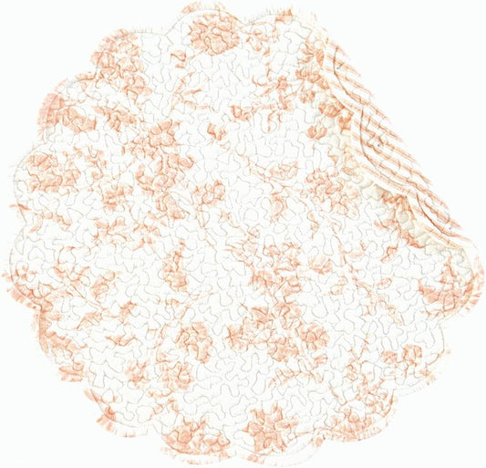 C&F Home Brighton Pink Vintage Flowers 100% Cotton Round Set of 4 Placemats 17" All Seasons Spring Springtime Table Tabletop Reversible Machine Washable Quilted Scalloped Decor Decoration 17" Pink