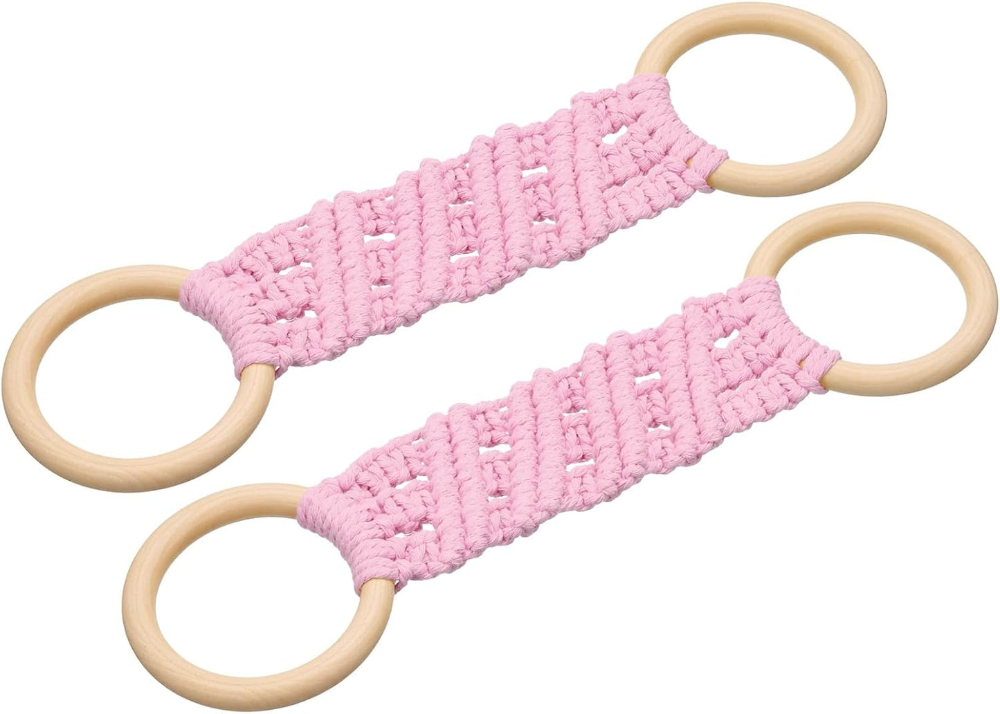 uxcell 2Pcs Kitchen Dish Towel Holder, 11"x3" Crochet Towel Ring with Hanging Loop for Cabinet House Oven Stove Door, Light Pink
