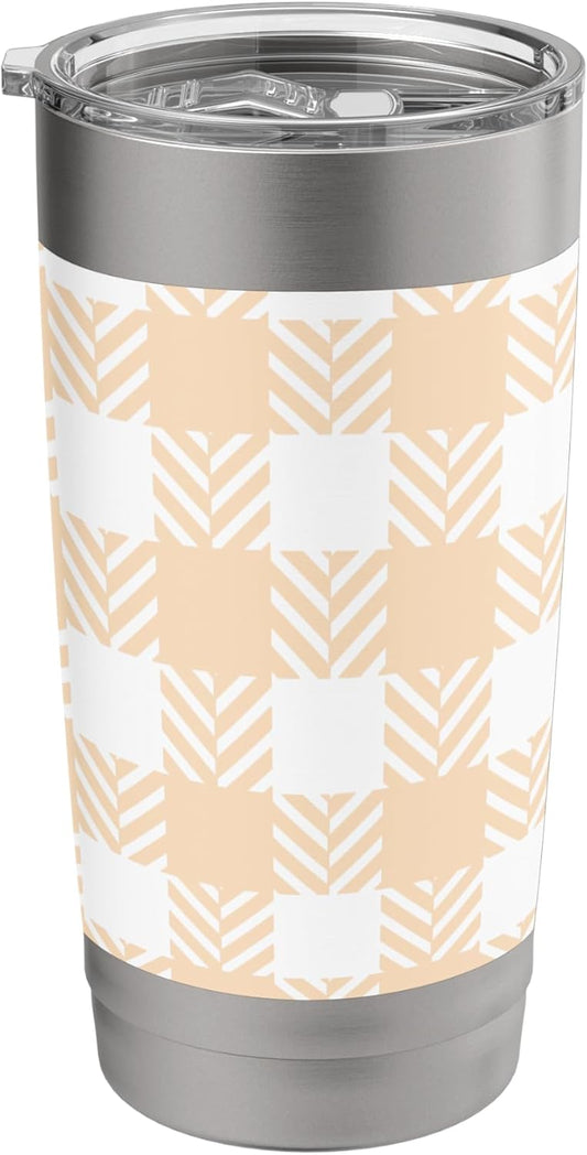 Light Peach and White Gingham Country Check Pattern Stainless Steel Insulated Tumbler