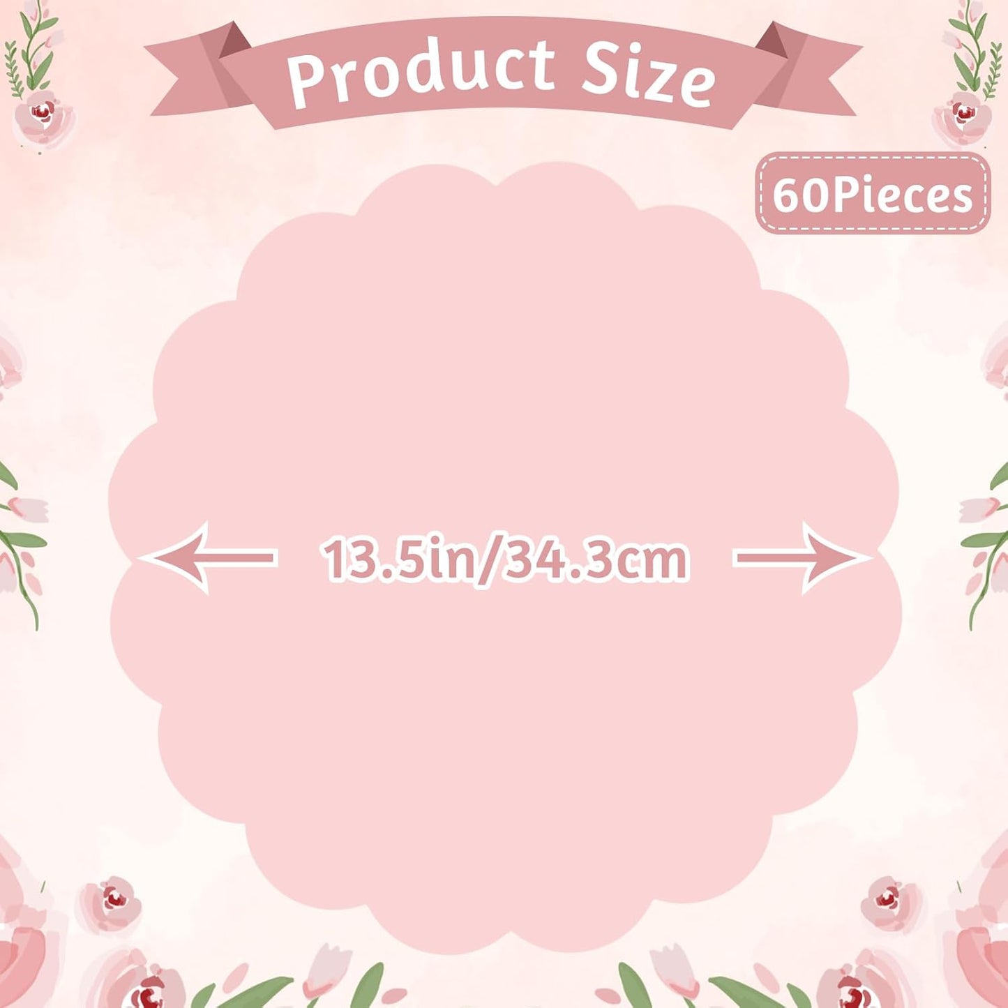 60 Pcs Light Pink Paper Placemats, 13.5 Inch Disposable Scalloped Placemat Round Table Place Mats Decorative Paper for Girls Birthday Wedding Bridal Shower Baby Shower Banquet Tea Party