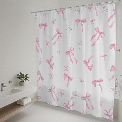 Mocsicka Pink Shower Curtain Coquette Preppy Bow Shower Curtain for Bathroom Modern Aesthetic Fabric Shower Curtain Set with Hooks 71x71 Inch (Pink, 71x71 inch)