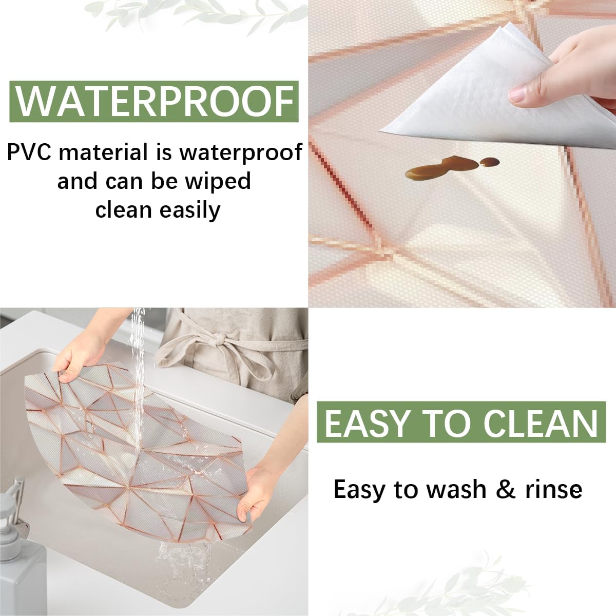 Rose Gold Marble Wedge Placemats Set of 6 Heat Resistant 6 Wedge Place Mat Wipeable Washable Plastic PVC Dinner Table Mats for Indoor Kitchen Party Dining Table