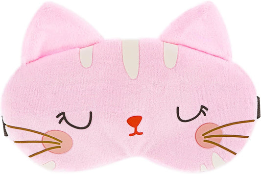 WLLHYF Cute Sleeping Eye Mask Soft Plush Cartoon Cat Blindfold Comfortable Animal Eye Cover Funny Novelty Sleeping Eye Shade for Women Men Kids Travel Nap Sleeping(Pink)