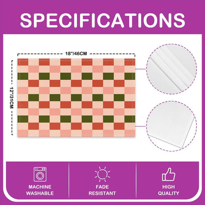 Checkered Geometric Placemats Set of 4 Pink Green Red Plaid Table Mats Decoration Checkerboard Modern Aesthetic Place Mat Decor 18"x12" Non-Slip Easy to Clean Washable Pink