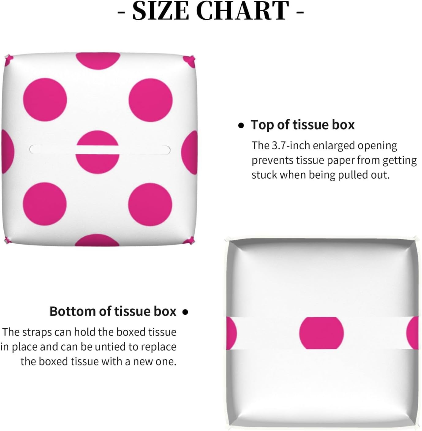 Decorative Tissue Box Cover Square - Hot Pink Polka Dot Pattern Print Leather Cube Tissue Box Holder Paper Case, Organizer Dispenser for Modern Home & Room/Office/Bathroom Decor Aesthetic