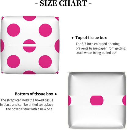 Decorative Tissue Box Cover Square - Hot Pink Polka Dot Pattern Print Leather Cube Tissue Box Holder Paper Case, Organizer Dispenser for Modern Home & Room/Office/Bathroom Decor Aesthetic
