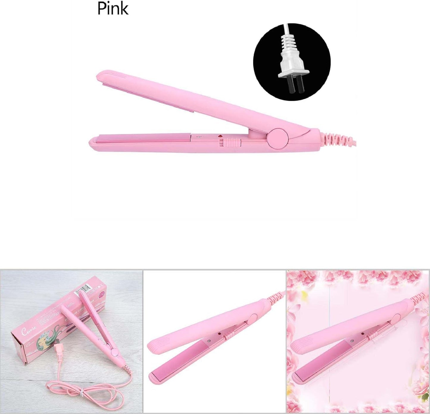 Mini Hair Straightener, 4 Colors 2 in 1 Mini Hair Straightener Ceramic Tourmaline Plate Beauty Flat Iron Heating Curler 190℃ Constant Temperature Hair Straightener (US Plug)