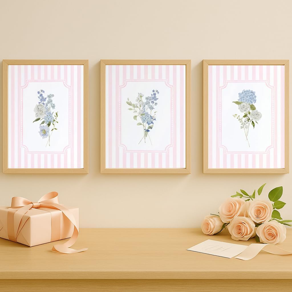WNRTEKNK 6pcs Floral Nursery Wall Art Pink Blue Botanical Canvas Prints Flower Hydrangea Wall Decor Wildflower Pictures Pastel Wall Decor Painting for Girls Bedroom 8x10 Inch Posters Unframed