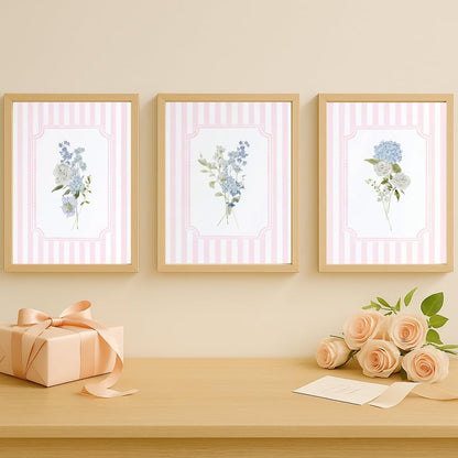 WNRTEKNK 6pcs Floral Nursery Wall Art Pink Blue Botanical Canvas Prints Flower Hydrangea Wall Decor Wildflower Pictures Pastel Wall Decor Painting for Girls Bedroom 8x10 Inch Posters Unframed