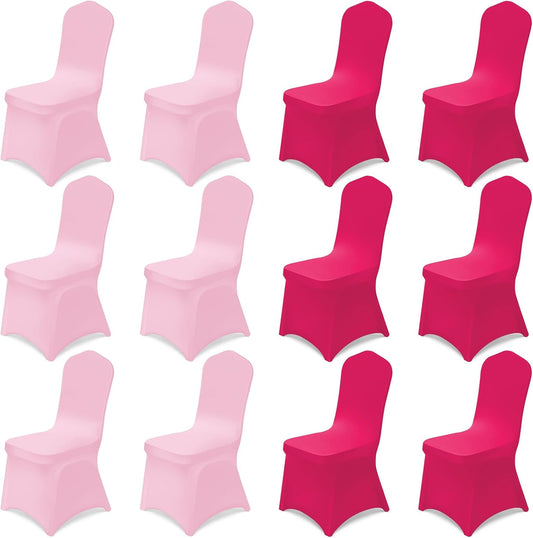 Oudain 12 Pcs Pink Folding Chair Covers Universal Spandex Slipcovers Washable Removable Stretch Chair Protector Covers for Wedding Hot Pink Birthday Party Decoration
