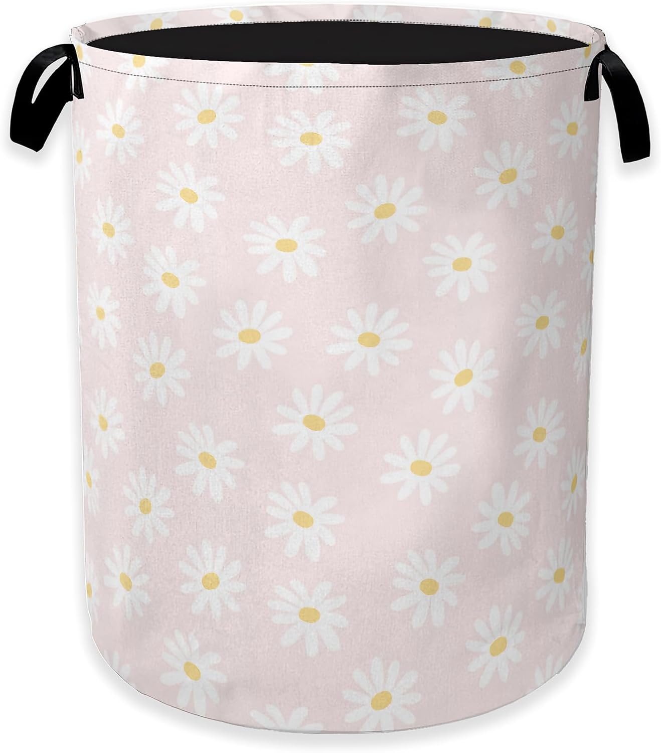 Pink Daisy Flower Laundry Hamper,Spring Floral Clothes Hamper for Laundry,Waterproof Oxford Toy Storage Collapsible Hampers for Bedroom, Dorm Room,Bathroom,16x20 Inch
