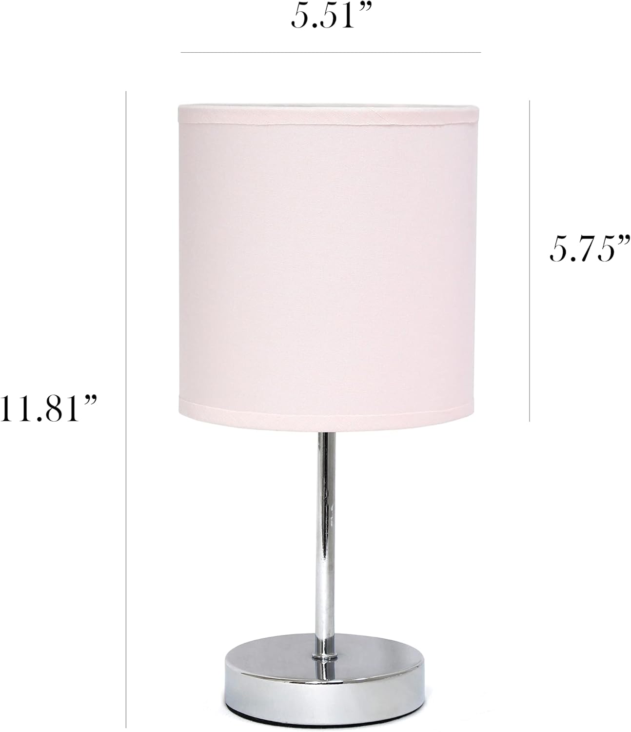 Simple Designs LT2007-BPK-LB Basic Chrome Mini Table Lamp for Living Room, Nightstand, Desk, Countertop, Blush Pink, with Feit LED Bulb Included