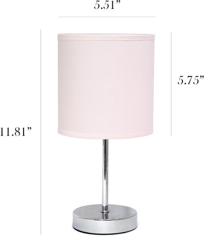 Simple Designs LT2007-BPK-LB Basic Chrome Mini Table Lamp for Living Room, Nightstand, Desk, Countertop, Blush Pink, with Feit LED Bulb Included