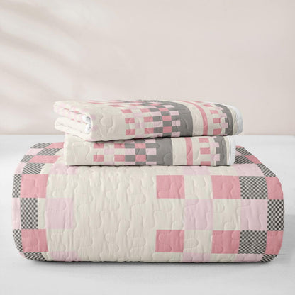 Erosebridal Girls Pink Plaid Twin Quilt Set for Summer Pink Grey Checkered Lightweight Bedspread for Kids Adults Geometric Stripes Grid Coverlet Checkerboard Aesthetic Quilted Comforter 2 Pieces