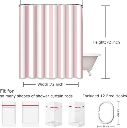Emvency Shower Curtain Abstract Classic Pink and White Stripe Graphic Modern Waterproof Polyester Fabric 72 x 72 inches Set with Hooks