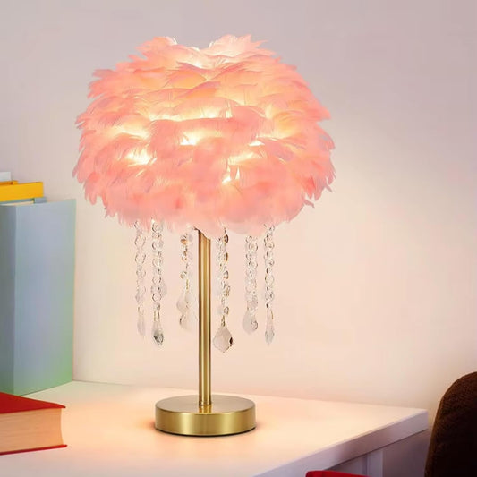 Feather Bedside Lamp Night Light with 3 Color Changing LED Lamp, Plug in Table Lamp for Romantic Girl Mother Bedroom Nursery Desk Decor (Pink)
