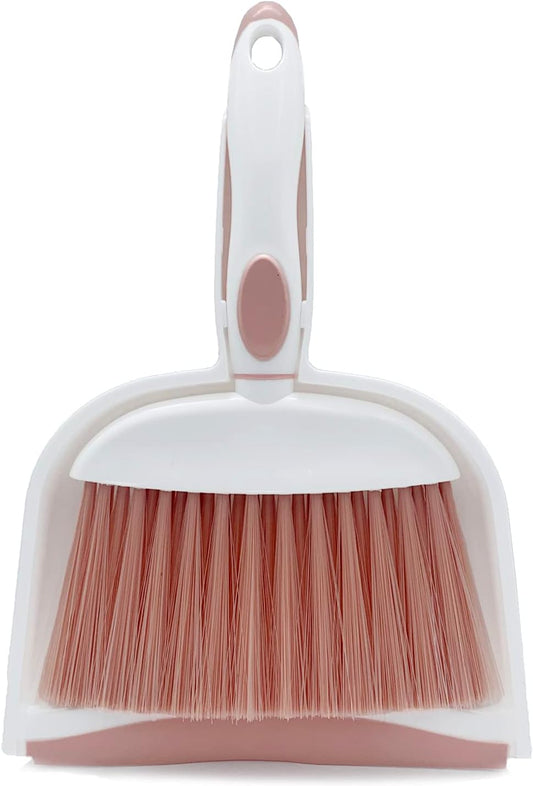 Broom Dustpan Brush Small Dust pan: Small Broom and Dustpan Set Mini Dust pan and Brush Set for Desk, Home, Camping Tent (Pink)