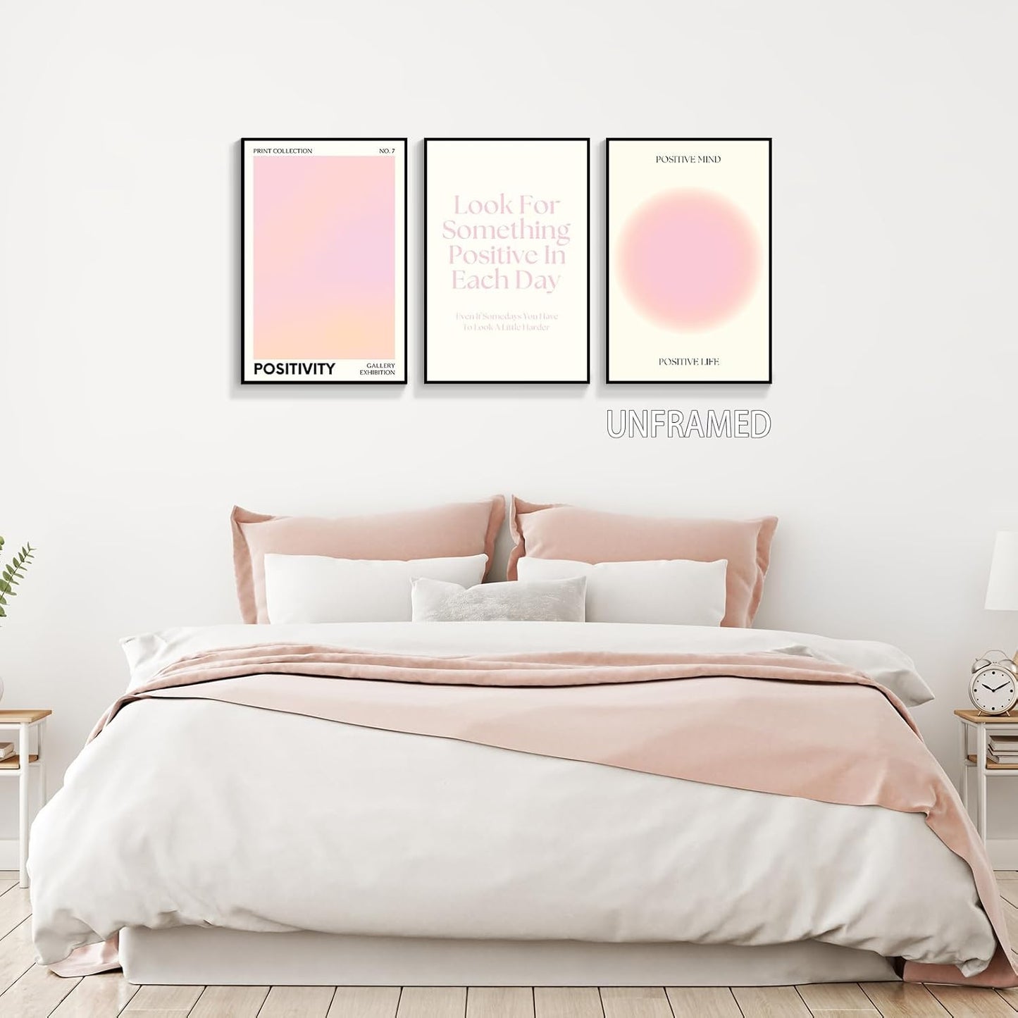 Pink Gradient Aura Angel Numbers Poster for Room Aesthetic 3 Piece 12x16in, Pastel Positive Daily Affirmation Quotes Canavs Wall Art Abstract Minimalist Print Painting for Bedroom Unframed