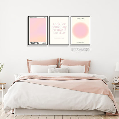 Pink Gradient Aura Angel Numbers Poster for Room Aesthetic 3 Piece 12x16in, Pastel Positive Daily Affirmation Quotes Canavs Wall Art Abstract Minimalist Print Painting for Bedroom Unframed