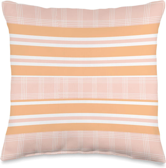 Modern Coral Peach Pink Stripes Striped Throw Pillow