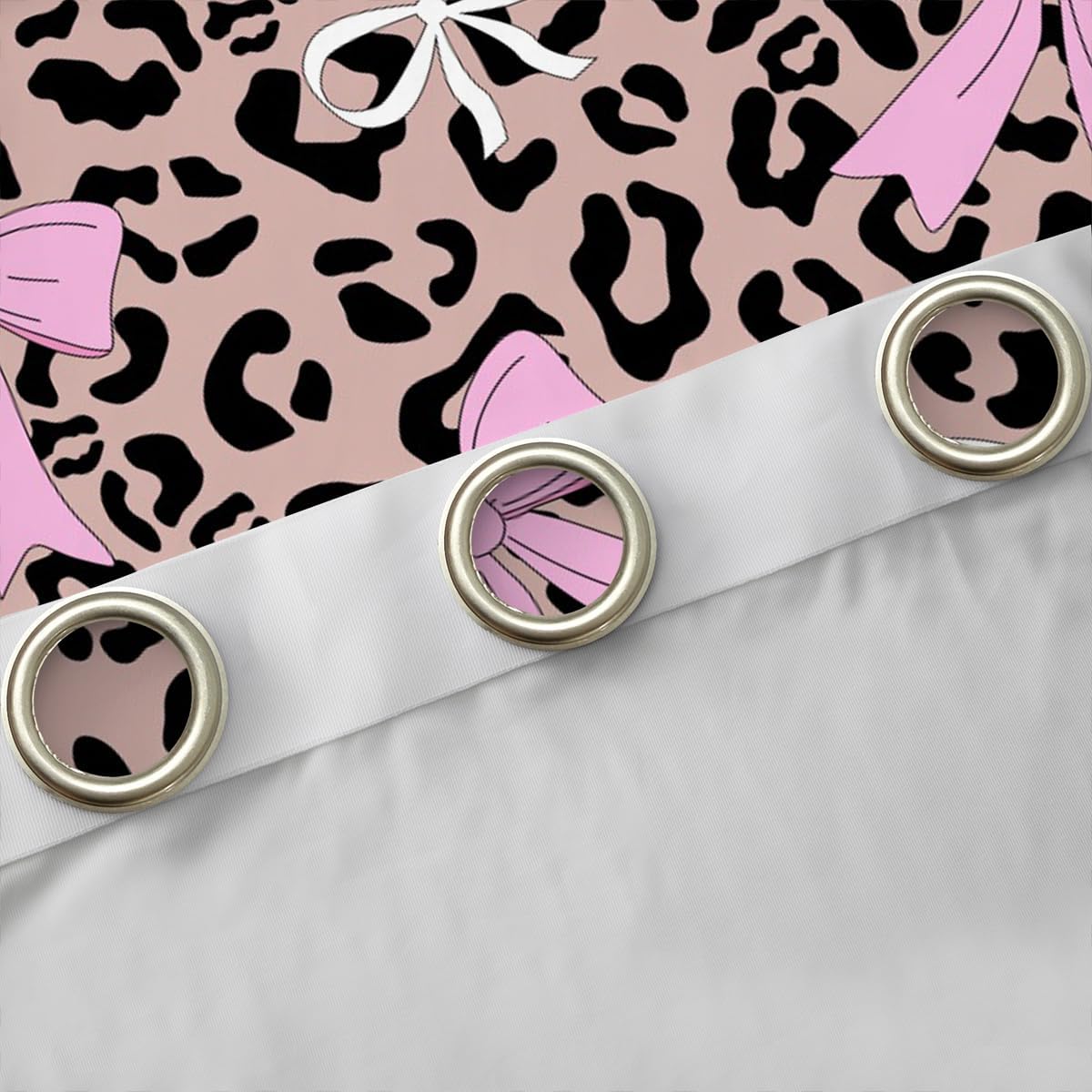 Erosebridal Bow Leopard Girly Pink Window Curtains 38" Wx54 L, 2 Panels | Bowknot Ribbon Blackout Curtains Fur Print Cheetah Brown Black Lightweight Window Treatments Drapes