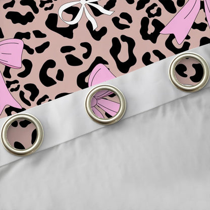 Erosebridal Bow Leopard Girly Pink Window Curtains 38" Wx54 L, 2 Panels | Bowknot Ribbon Blackout Curtains Fur Print Cheetah Brown Black Lightweight Window Treatments Drapes
