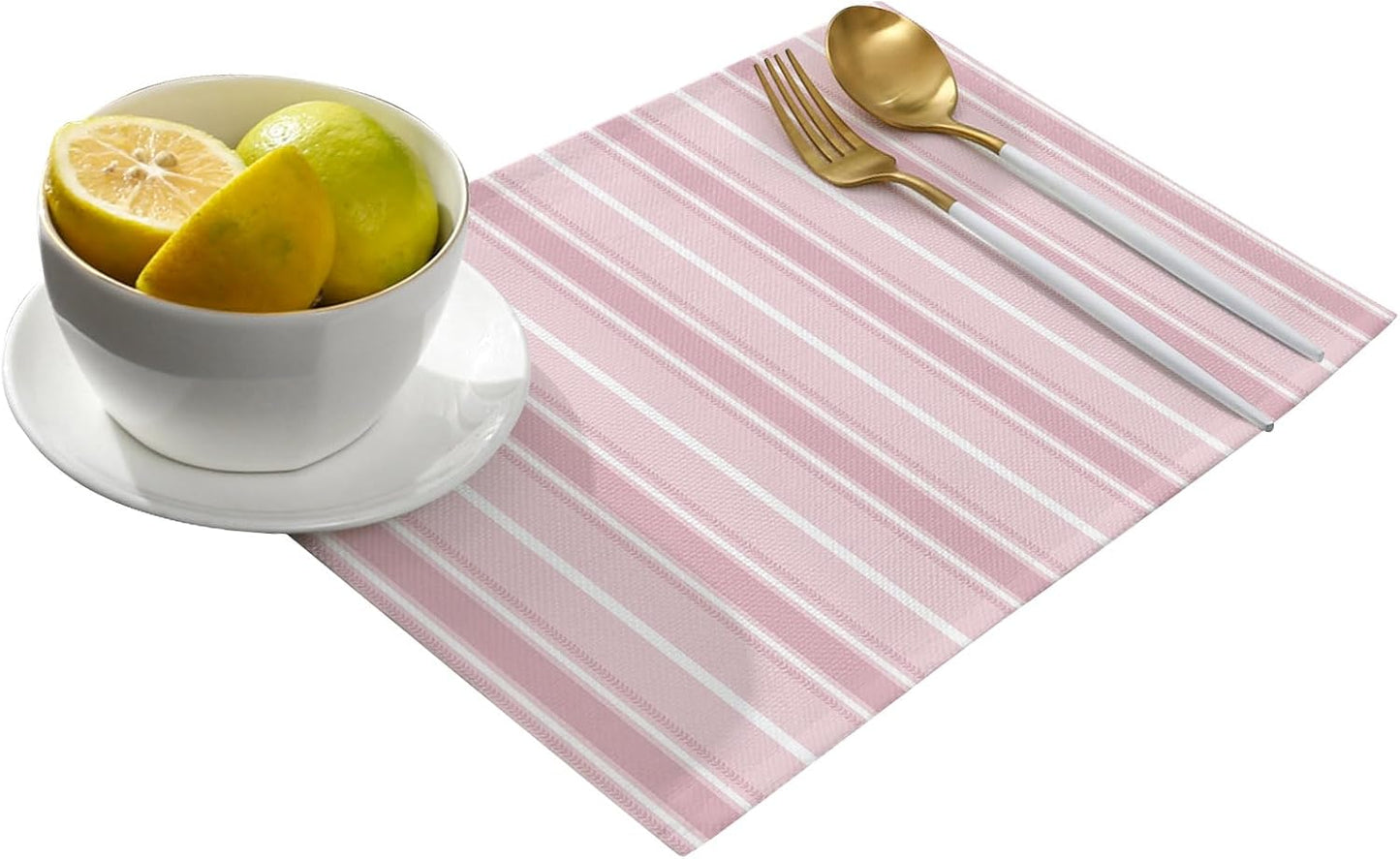 Pink White Striped Placemats Set of 8 Solid Light Pink White Stripes Rustic Minimalist Table Mats Kitchen Dining Home Outdoor Party Table Decoration