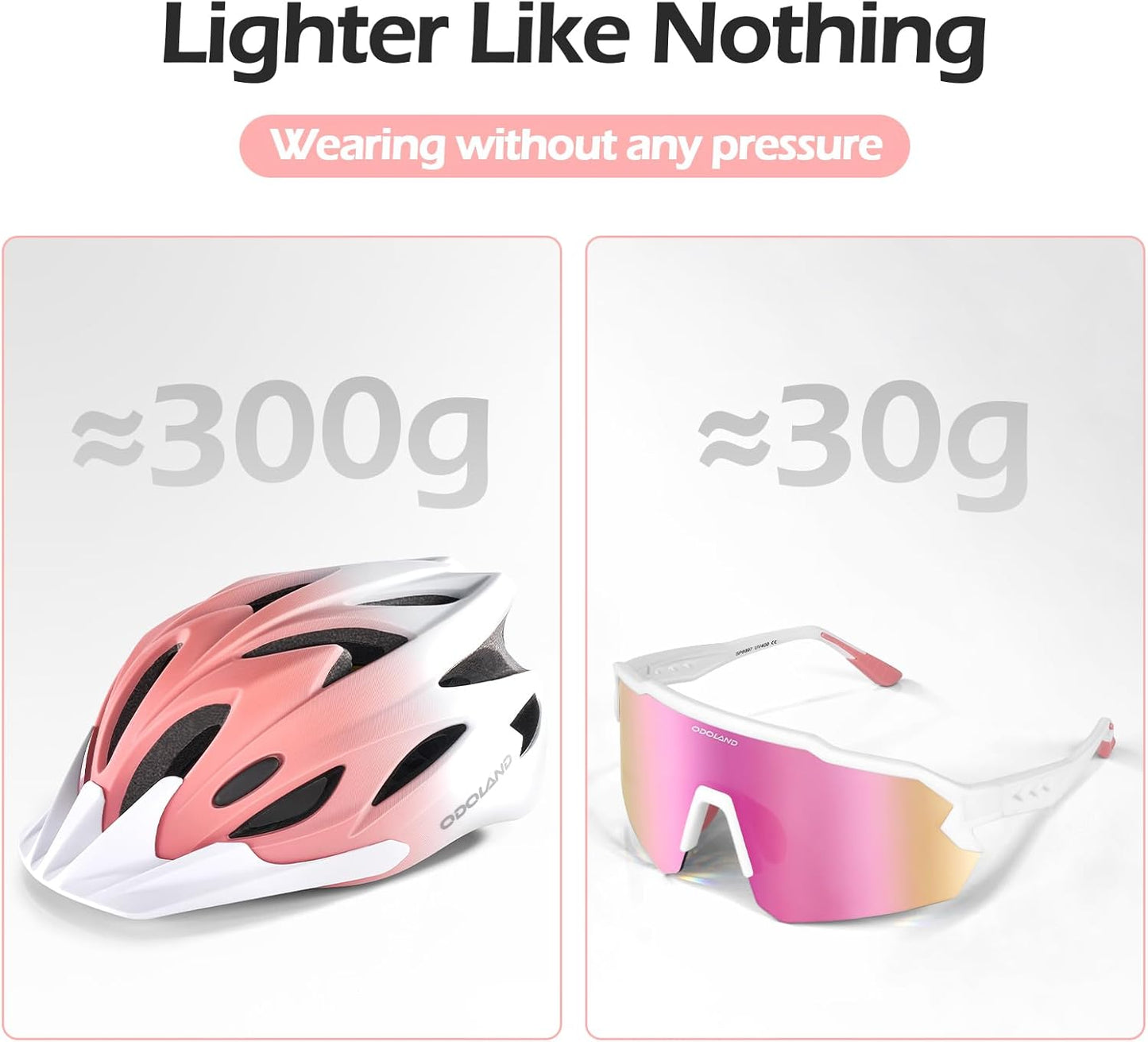 Odoland Adult Bike Helmet and Cycling Sunglasses Set for Men & Women, Safety Certified Bicycle Helmet with UV Protection Glasses for Mountain, Skating, Road, City Commuting & Outdoor Riding