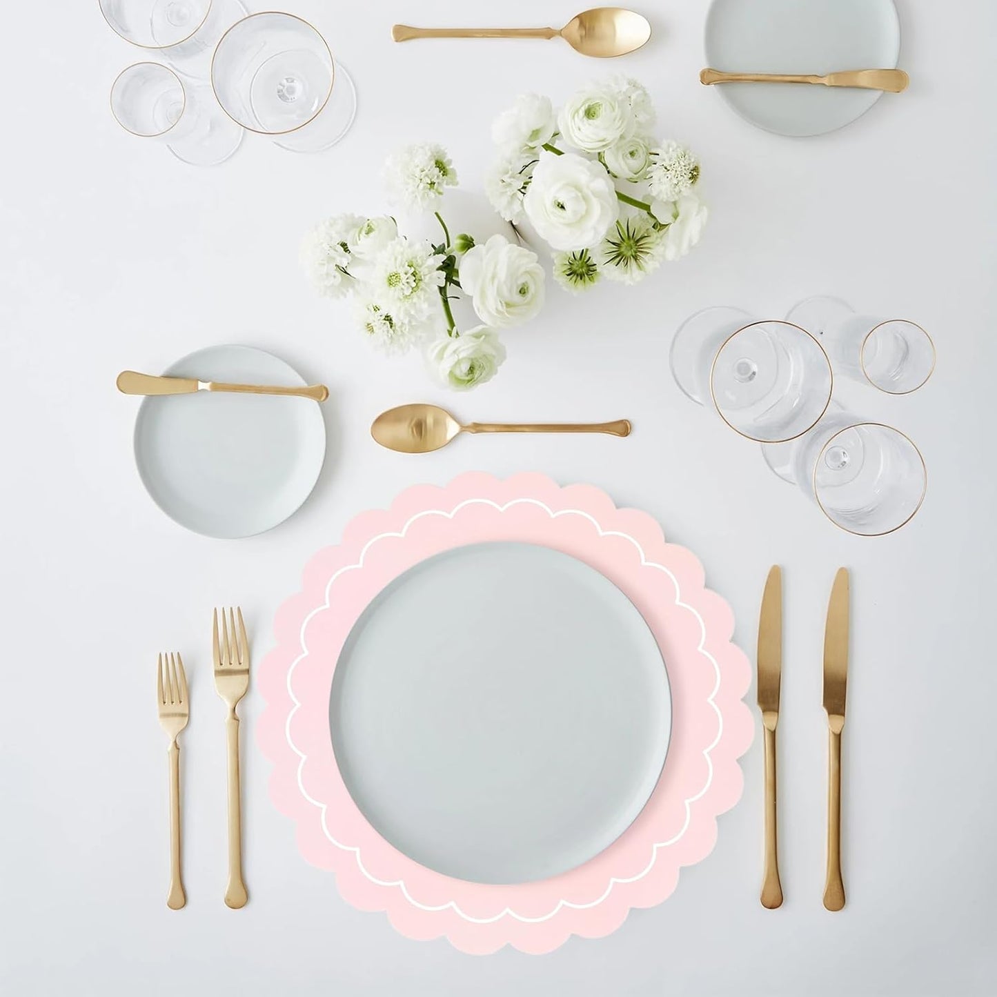 50pcs Pink Disposable Paper Placemats – Scalloped Round Table Place Mats for Wedding, Party, Baby Shower, Banquet, Home Dining Table Decor