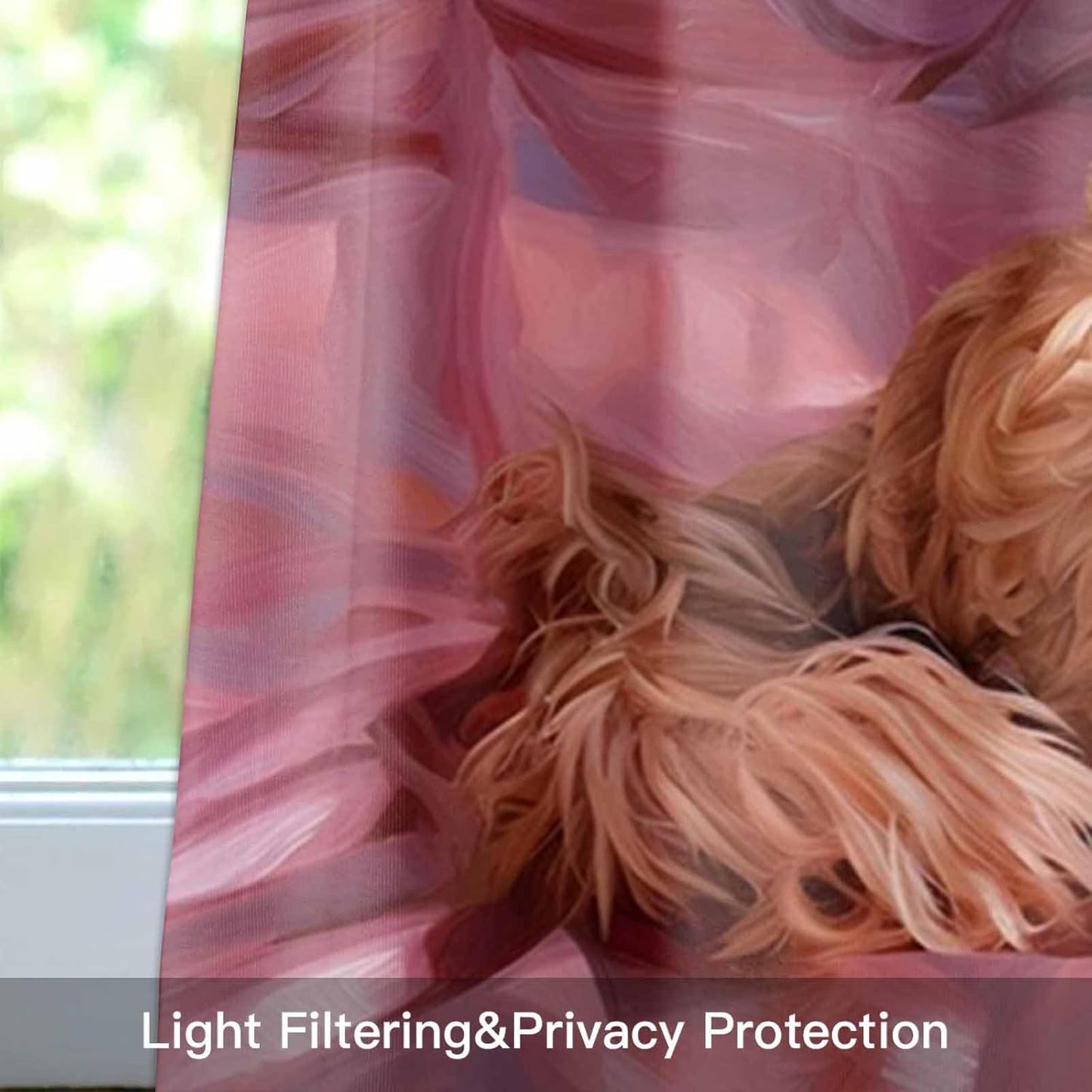 Sleeping Poodle Valance for Windows Eye Mask Animals Fluffy Fur Puppy Pink Kitchen Curtain Valances Window Treatment Short Topper Curtains for Kitchen Bathroom Living Room 1 Panel , 54x18 Inch