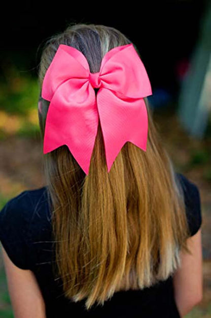 12PCS 8" Large Cheer Bows Ponytail Holder Elastic Hair Ties Pink Grosgrain Ribbon Cheerleading Bows for Teens Women Girls Sports Cheerleaders