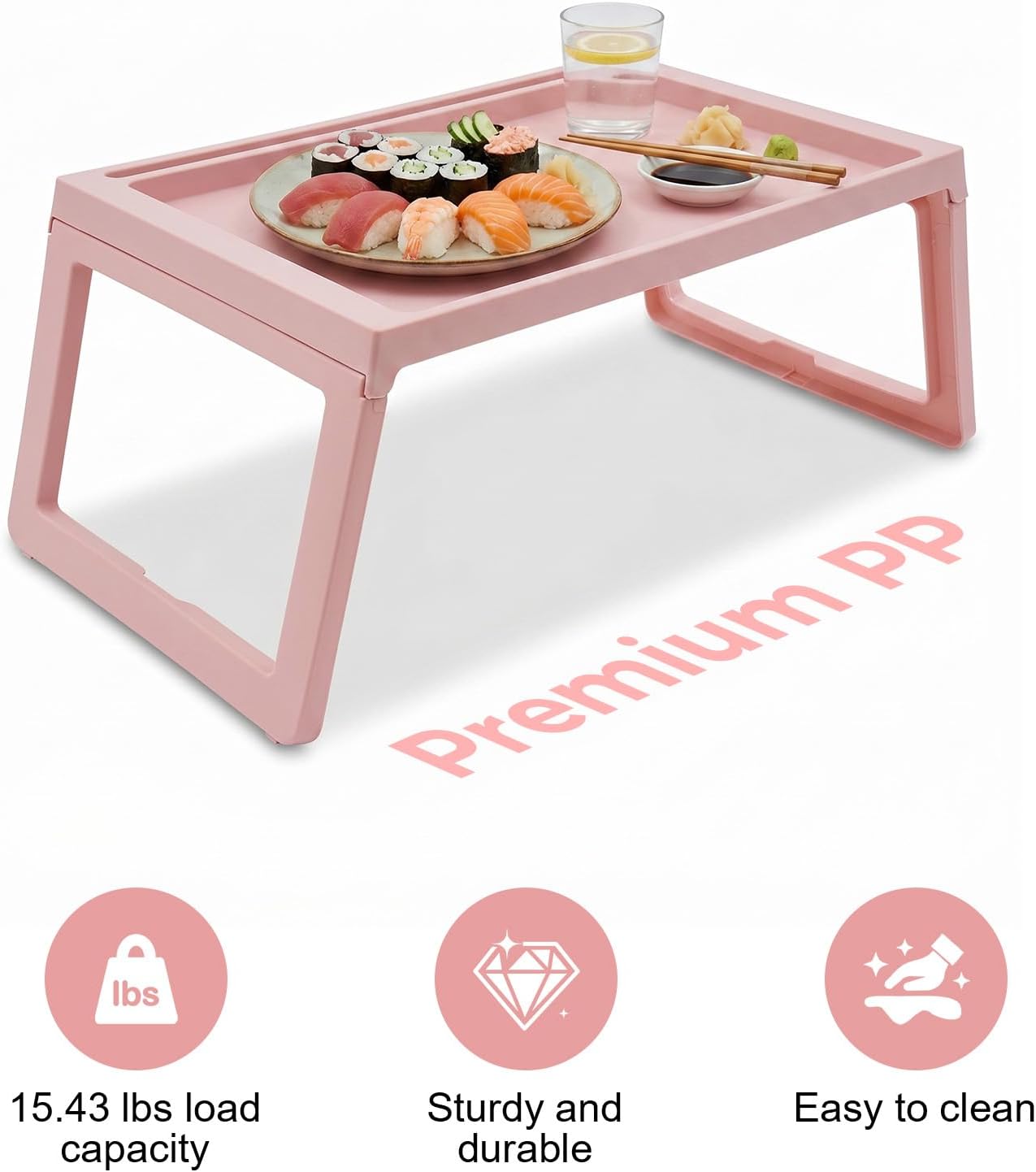 6 Pack Bed Breakfast Tray with Foldable Legs, Cute Pink Eating Kids Lap Trays Table, Serving Food Trays with Phone Slots for Sofa Bed Eating Studying Working