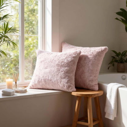 ZYFZCLBL Faux Fur Cushion Cover, Decorative Pillow Cover Luxury Soft Cozy Fluffy Pillow Covers for Bed/Couch, Square Solid Cushion Pillowcase Pack of 2, 20" x 20" Inch, Pink