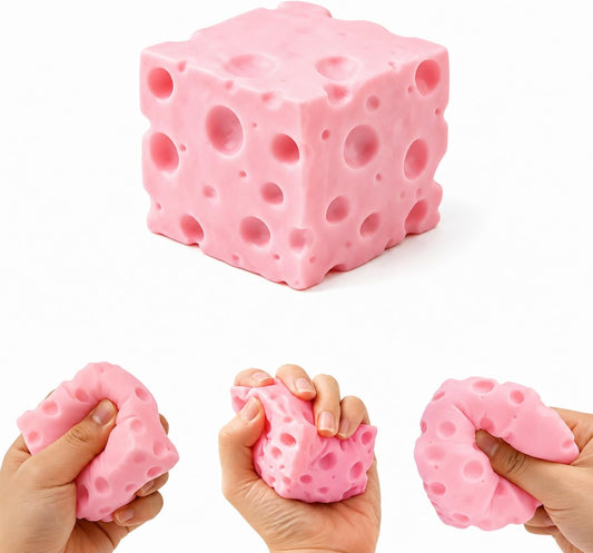 Cheese Squishy Toy, Slow Rising Realistic Cheese Block Fidget Toy, Squeeze Cheese Cube Stress Ball for Anxiety Relief, Soft Sensory Toy Gift for Home, Office, School (Pink/2.75inch)