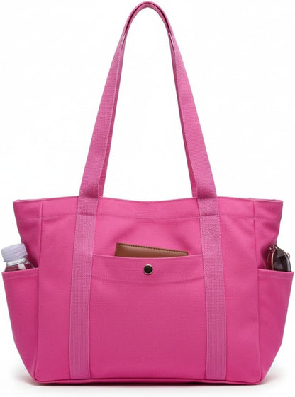 Medium Canvas Tote Bag with Zipper & Multi-Pocket, Heavy Duty Reusable Canvas Purse for Women Men Work Handbag