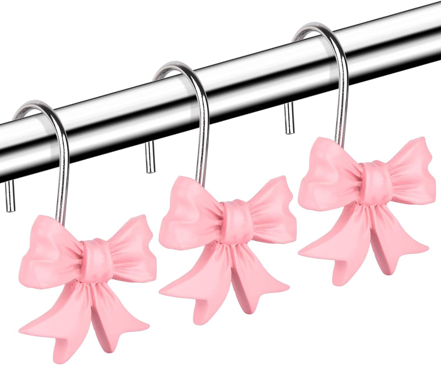 12pcs Bow Knot Shower Curtain Hooks,Home Decorative Shower Curtain Rings for Bathroom,Resin Shower Curtain Hangers Bathroom Accessories (Pink)