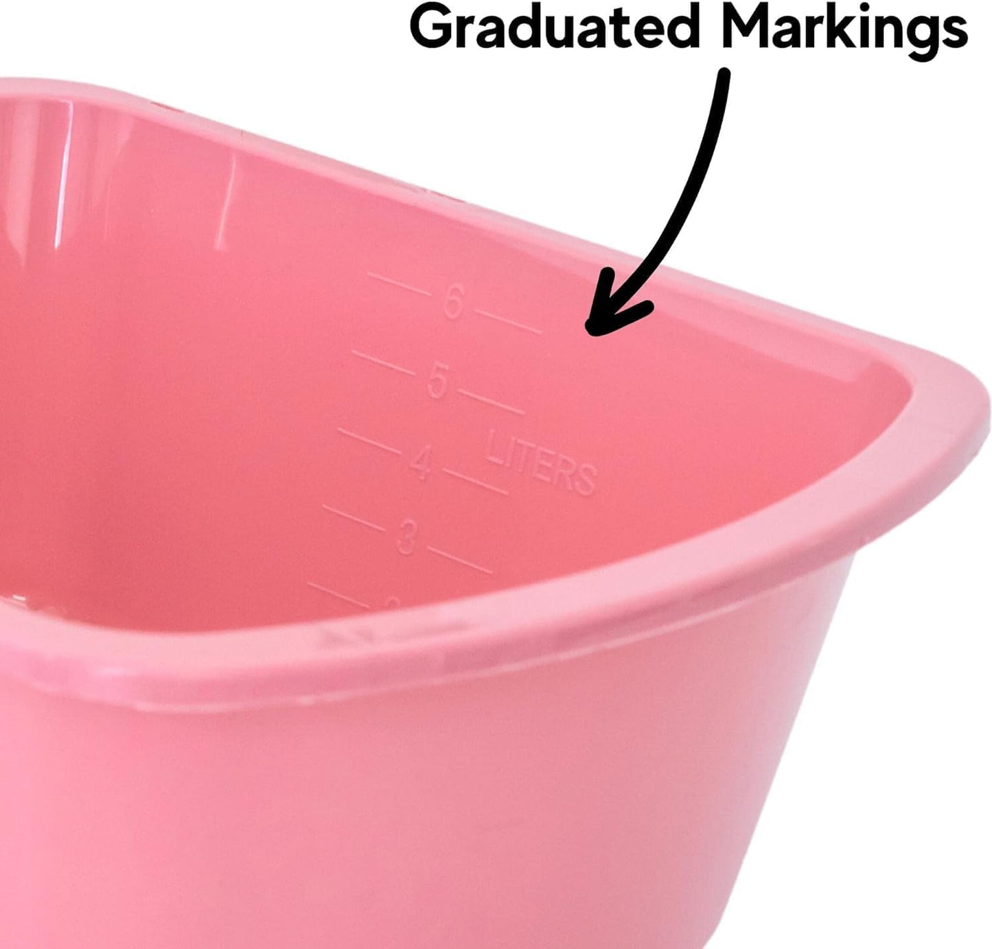 Vakly Wash Basins – Rectangular Plastic Hospital Bedside Soaking Tub (Pack of 2) Small 7 Qt Graduated Bucket - Portable Washbasin for Washing, Cleaning, Foot Bath, Dishes, Face Cleansing Bowl