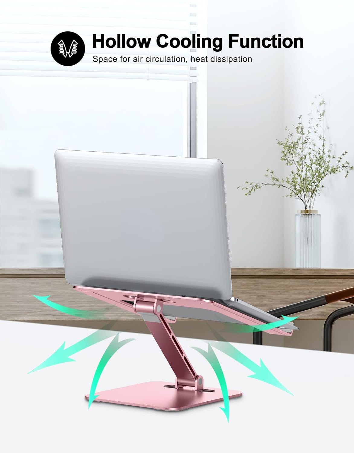 RIWUCT Foldable Aluminum Alloy Laptop Stand for Desk, Height Adjustable Ergonomic Computer Stand, Portable Laptop Riser Holder Lecterns Stand Compatible with MacBook Pro Air/HP/Dell 10-16", Pink
