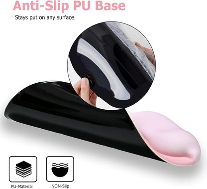 Ergonomic Mouse Pad with Wrist Rest, Gel Mousepad with Wrist Support, Premium Lycra Fabric, Non-Slip PU Base, Ideal for Laptop & Desktop, Home & Office & Gaming, Desk Accessories, Pastel Pink