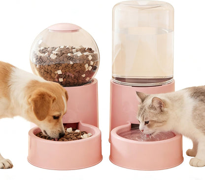 Cat Water and Food Bowl Set, Gravity Automatic Feeder & Water Dispenser for Cats and Small Dogs, Pet Food Bowl and Water Bowl 2-in-1 Pet Feeding Supplies for Indoor Use (Square Pink)