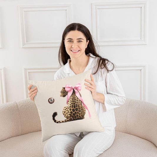 Manfei Pink Bow Cheetah Throw Pillow Cover Brown Leopard Lucky 8 Ball Double Sides Pillow Case for Kids Boys Girls Room Decor,Wild Animal Theme Cushion Cover for Bed Couch Sofa,1 Pack 24"x24"