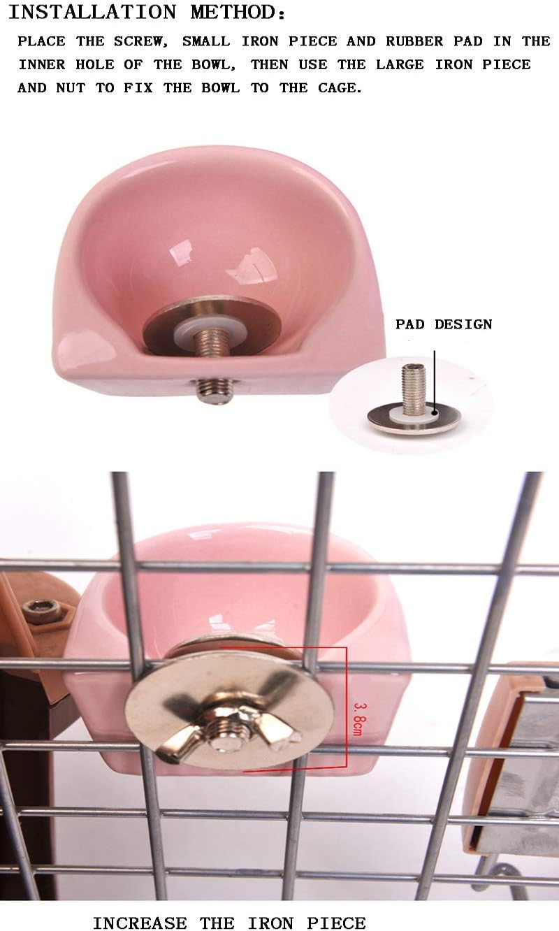 Small Animals Bowl, Detachable Cage Feeder Pet Ceramic Water & Food Feeder, Small Animal Supplies for Rabbit Parrot Squirrels Chinchilla Hamster Ferret (Pink, S)