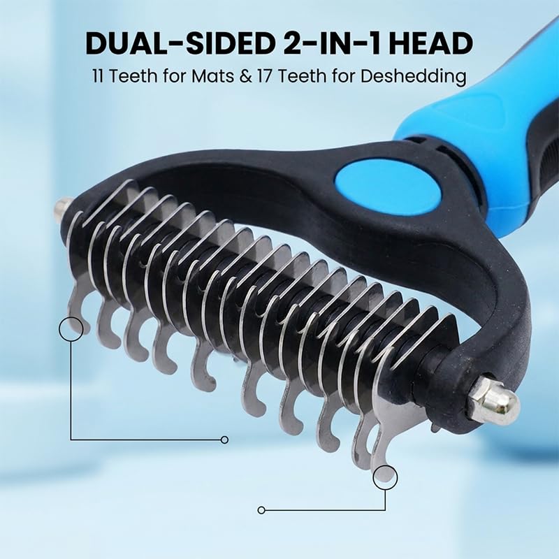 Pet Grooming Tool, Double Sided Deshedding Brush Dematting Rake, Stainless Steel Grooming Comb for Dogs & Cats, Undercoat Rake for Removing Loose Fur, Tangles and Knots (Pink-S, 1 Pack)