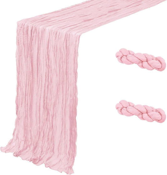 2 Pack Light Pink Cheesecloth Table Runner 35x120 Inch 10Ft Boho Gauze Fabric Table Runner Rustic Sheer Runner for Wedding Birthday Baby Shower Party Boho Table Decoration(Light Pink, 2 Pack)