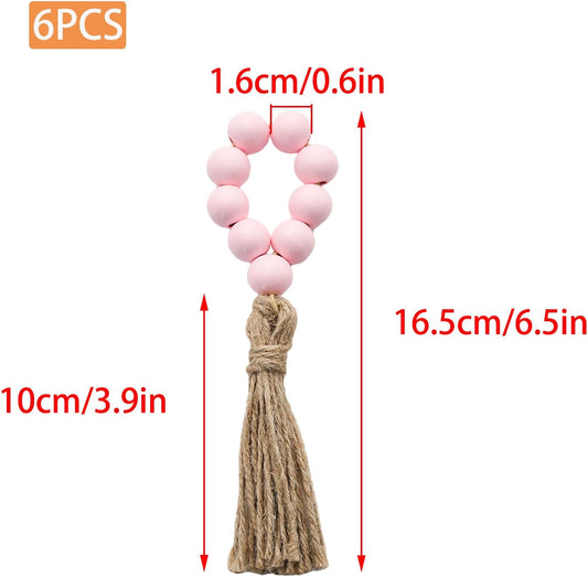 6 Pcs Pink Beaded Napkin Ring Holders Boho Wooden Napkin Rings for Table Decorations